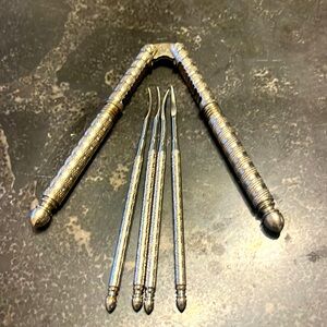 Vintage 1960’s HMQ metal nut cracker with four walnut  picks